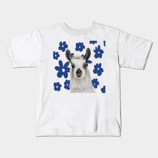 Llama | Blue Retro Flowers | Llama Lovers Gift Kids T-Shirt